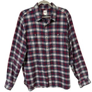 GAP Men's Flannel Shirt XL Red Blue Plaid Long Sleeve‎ Casual Soft Button Down